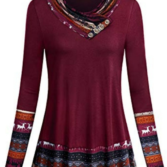 🆕⭐Plus Cozy red wine cowl neck deer tunic top - Picture 4 of 9